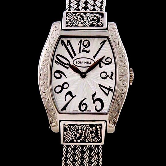 LOIS HILL Watch Sterling Silver Torneau Swiss Movement Bracelet Watch - Picture 3 of 17